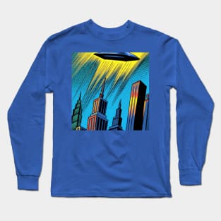 Flying Saucer over Metropolis Long Sleeve T-Shirt